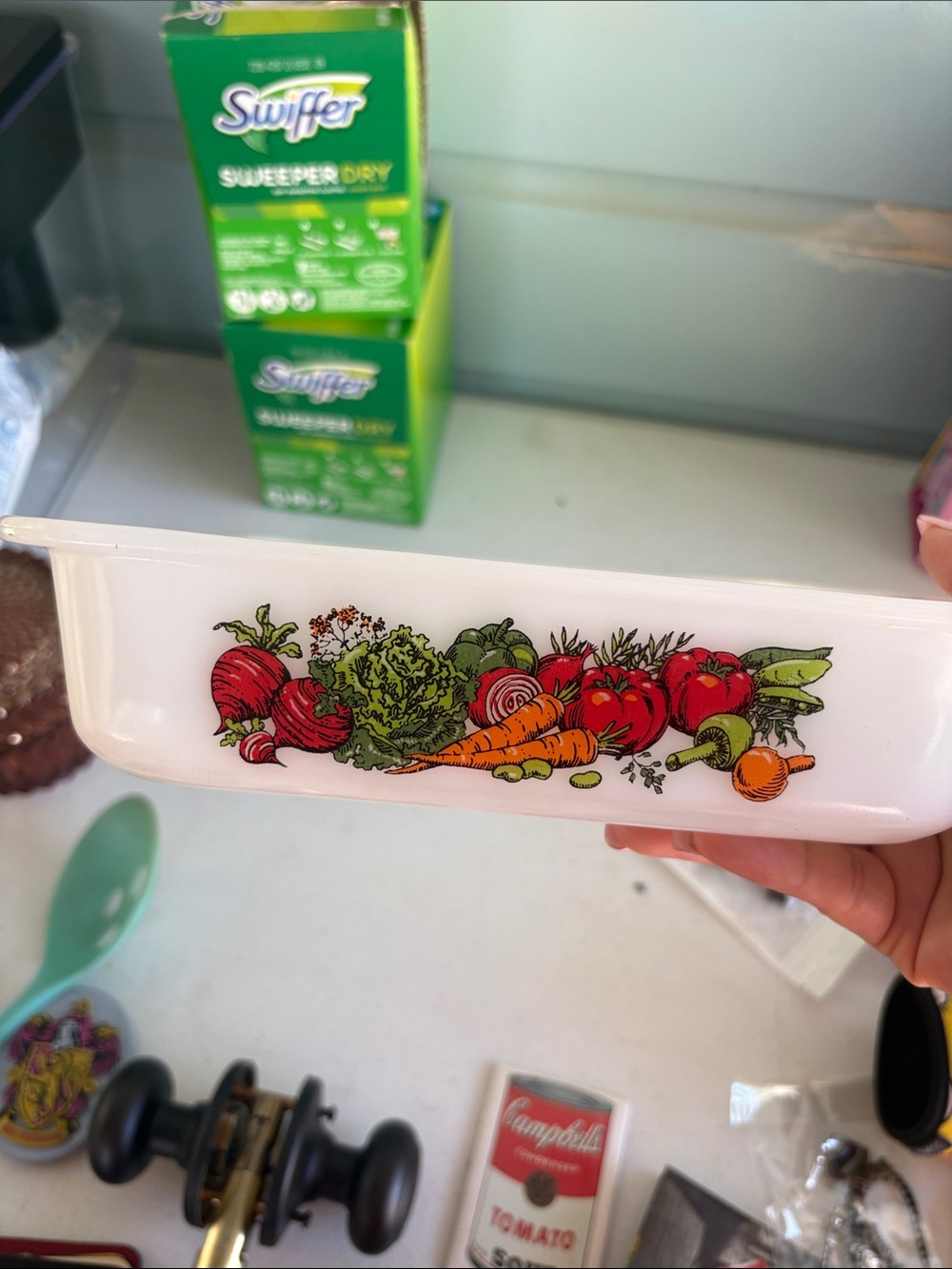Glasbake White Ceramic Vegetable-Print Serving Dish